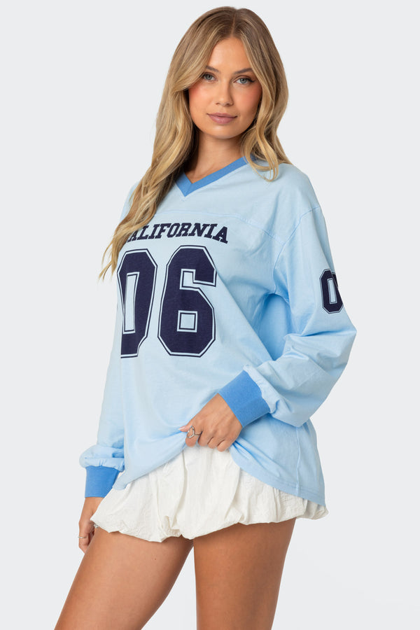 Edikted 06 Oversized Long Sleeve T Shirt Light Blue