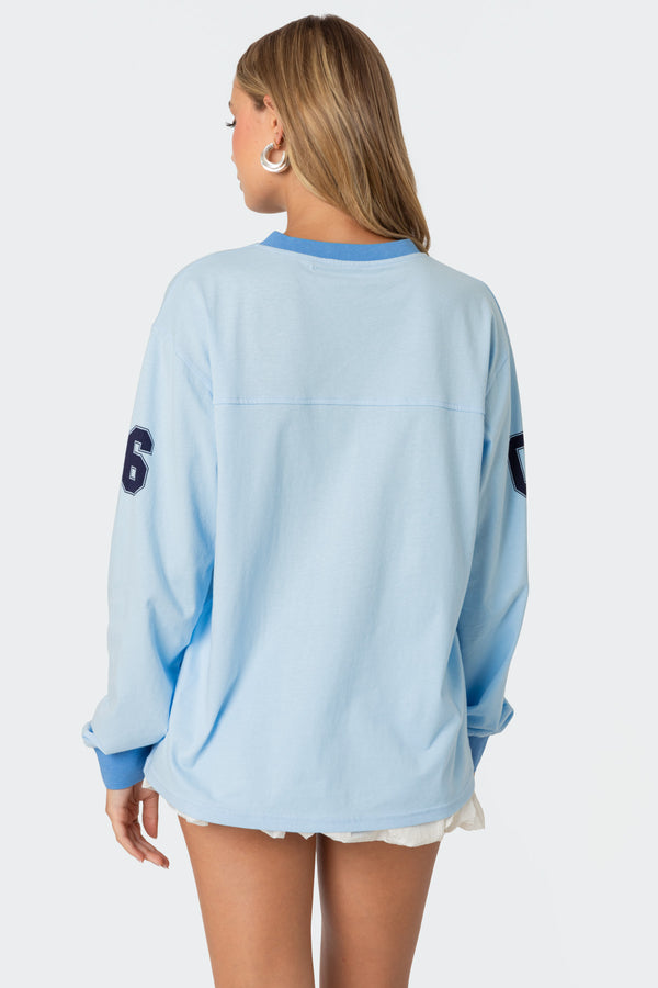 Edikted 06 Oversized Long Sleeve T Shirt Light Blue