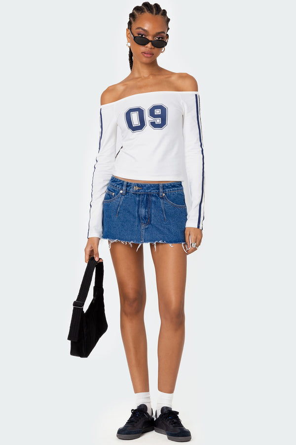 Edikted 90'S Off Shoulder Long Sleeve T Shirt White