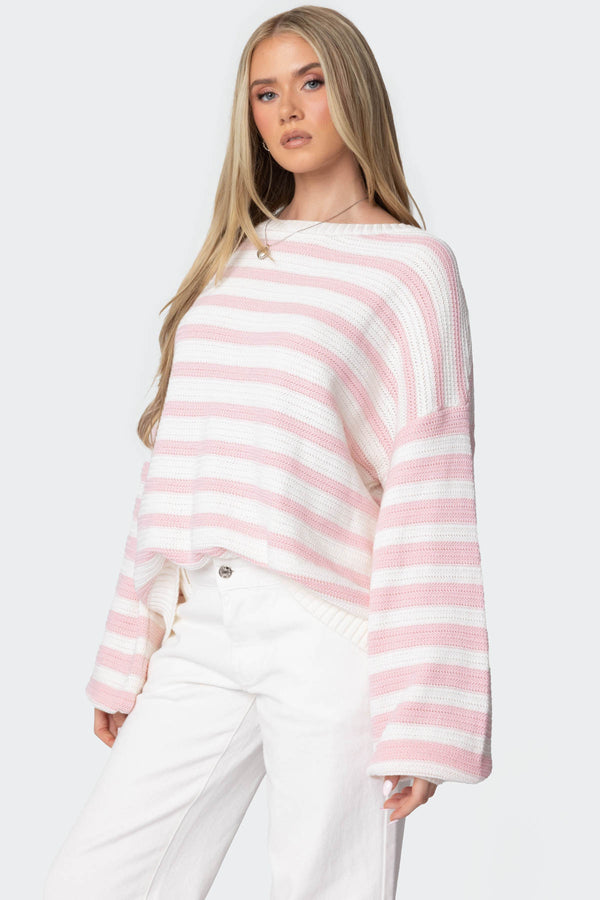 Edikted Aerin Oversized Sweater Light Pink And Cream
