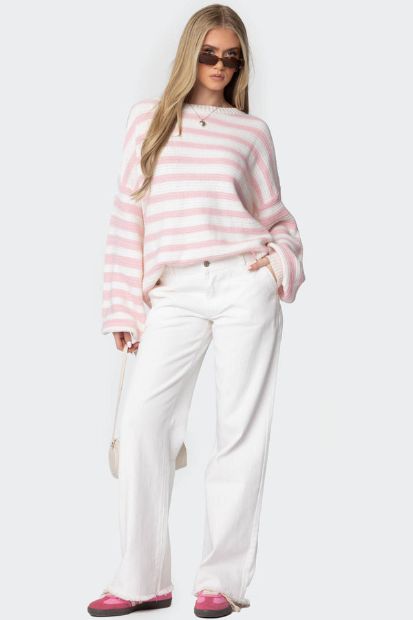Edikted Aerin Oversized Sweater Light Pink And Cream
