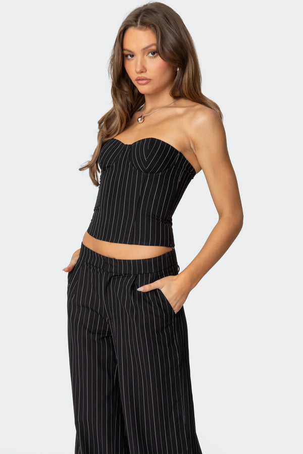 Edikted Aliza Strapless Pinstripe Corset Black And White