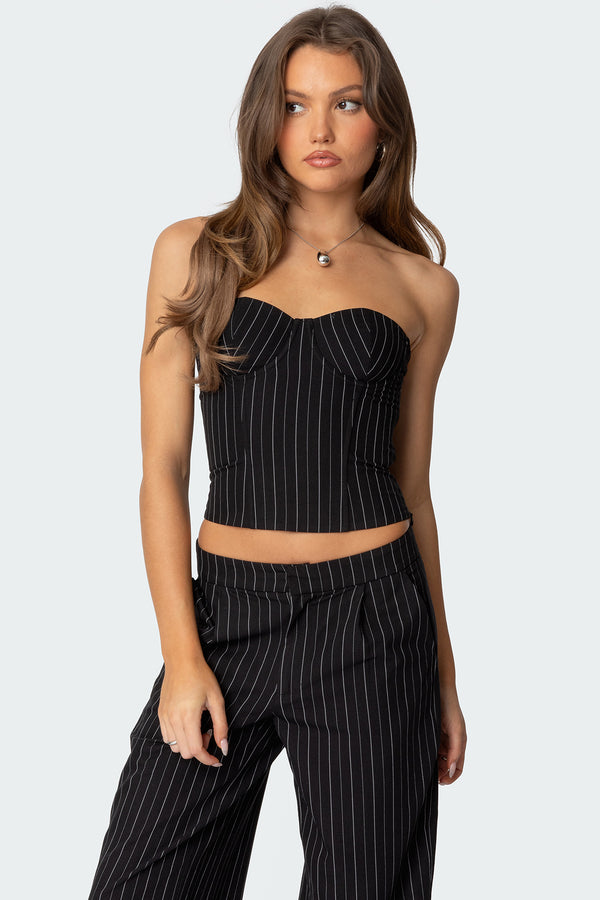 edikted Aliza Strapless Pinstripe Corset black and white