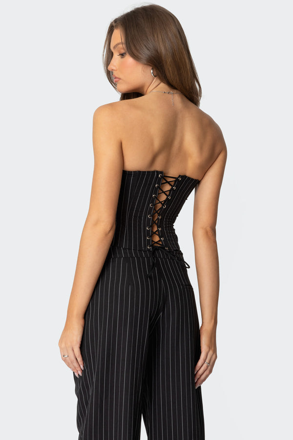 Edikted Aliza Strapless Pinstripe Corset Black And White
