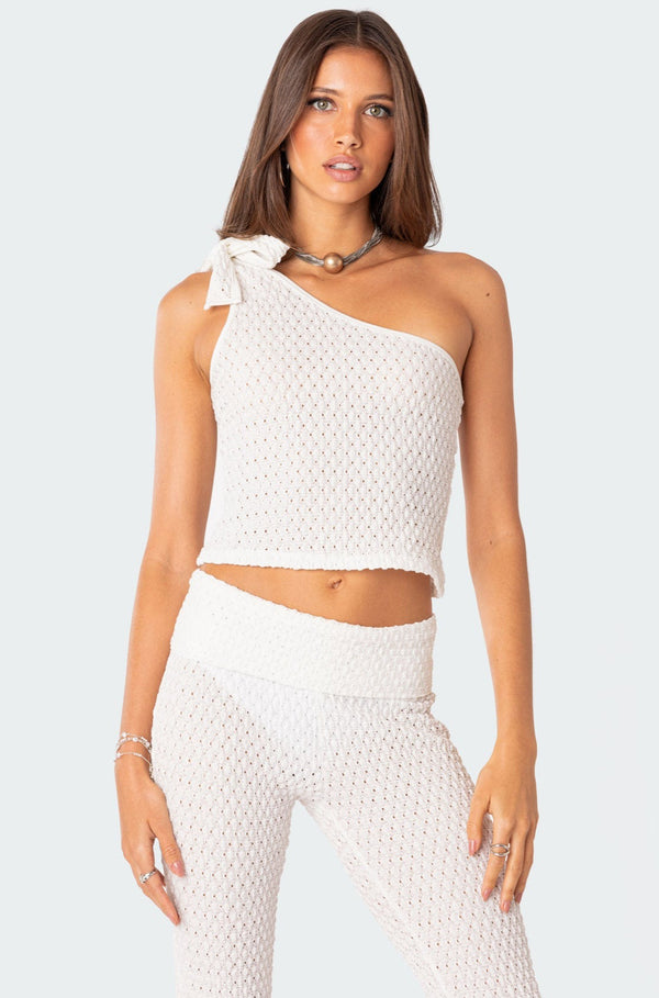 edikted Amalia Textured Knit One Shoulder Top white