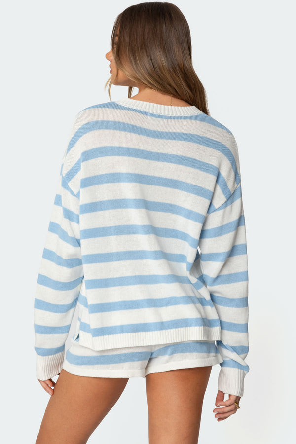 Edikted Amaris Oversized Striped Knit Sweater Light Blue