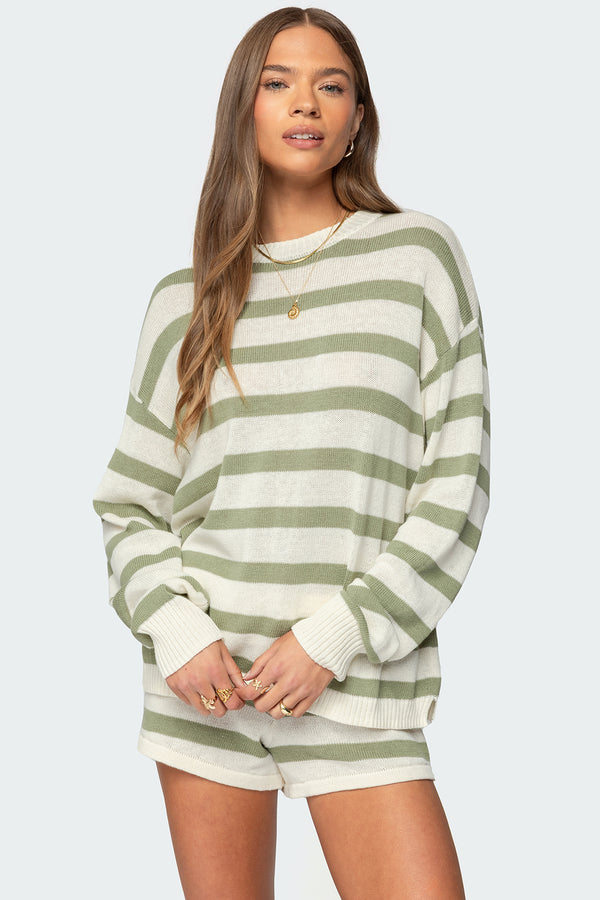 edikted Amaris Oversized Striped Knit Sweater olive