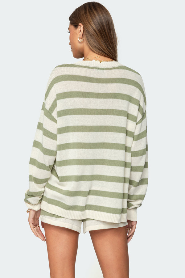 Edikted Amaris Oversized Striped Knit Sweater Olive