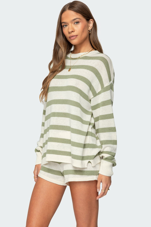 Edikted Amaris Oversized Striped Knit Sweater Olive