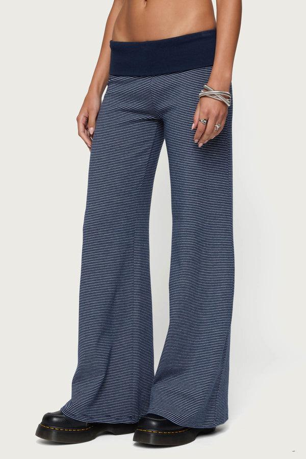 Edikted Amarna Striped Fold Over Pants Navy And White