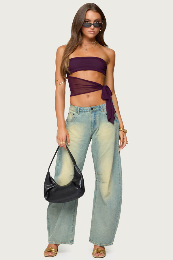 Edikted Amaro Strapless Side Tie Cut Out Top Purple