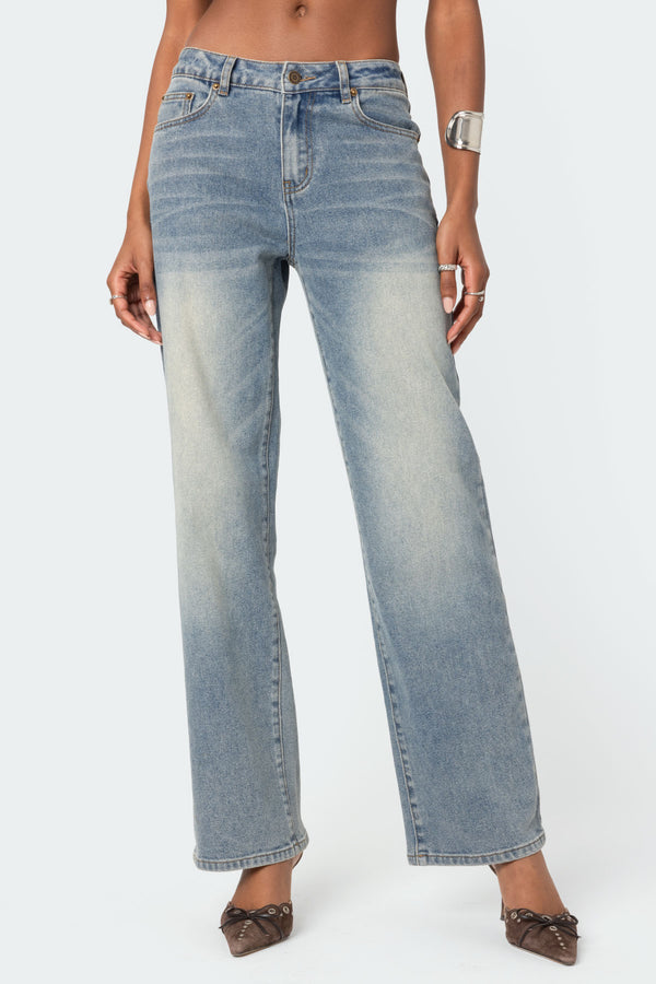 Edikted Amia High Rise Straight Leg Jeans Blue Washed