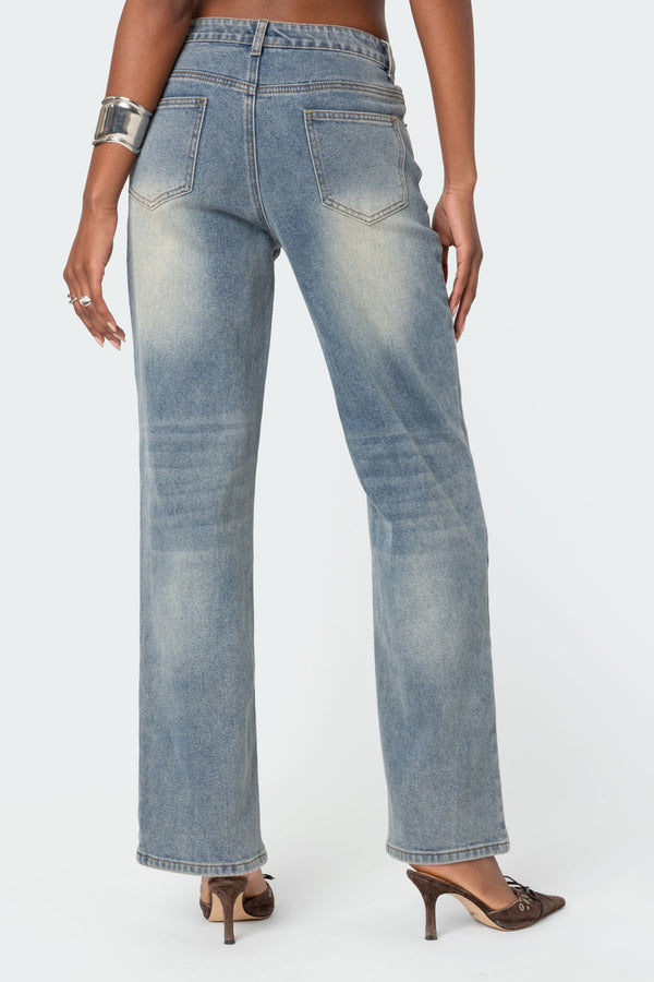 Edikted Amia High Rise Straight Leg Jeans Blue Washed
