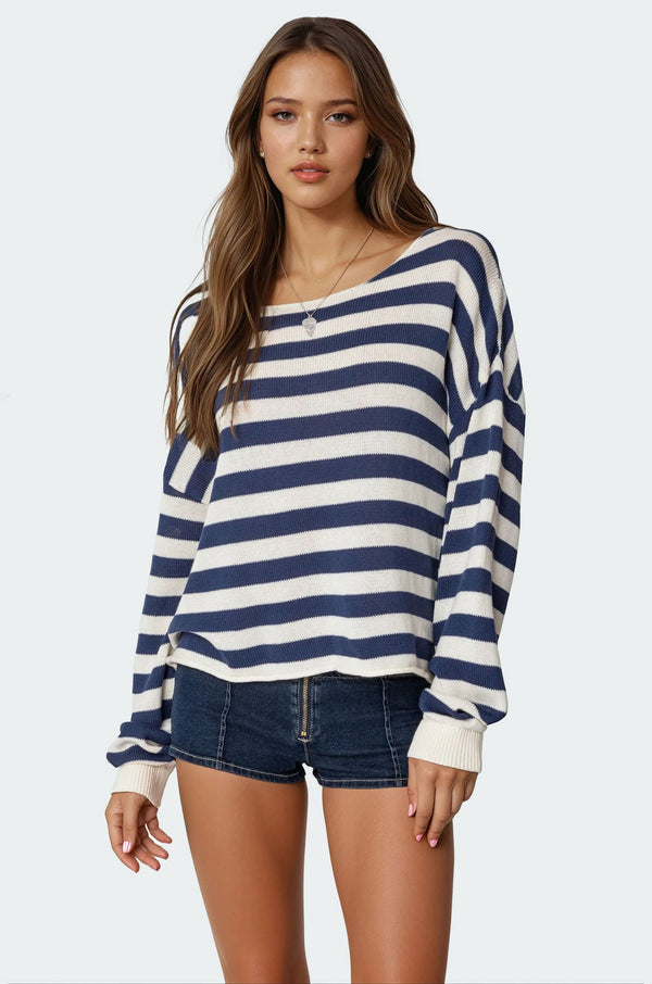 edikted Anney Oversized Striped Sweater blue and cream