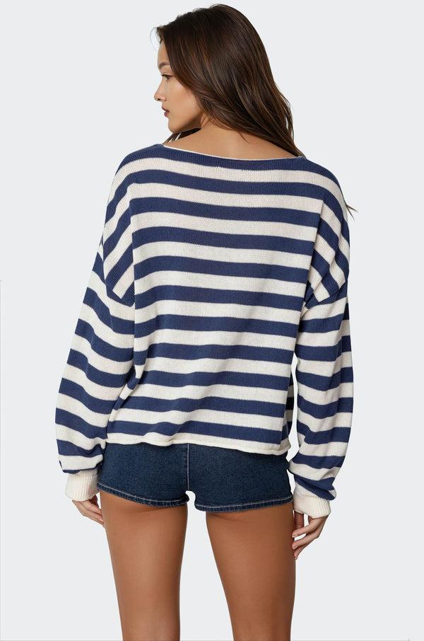Edikted Anney Oversized Striped Sweater Blue And Cream