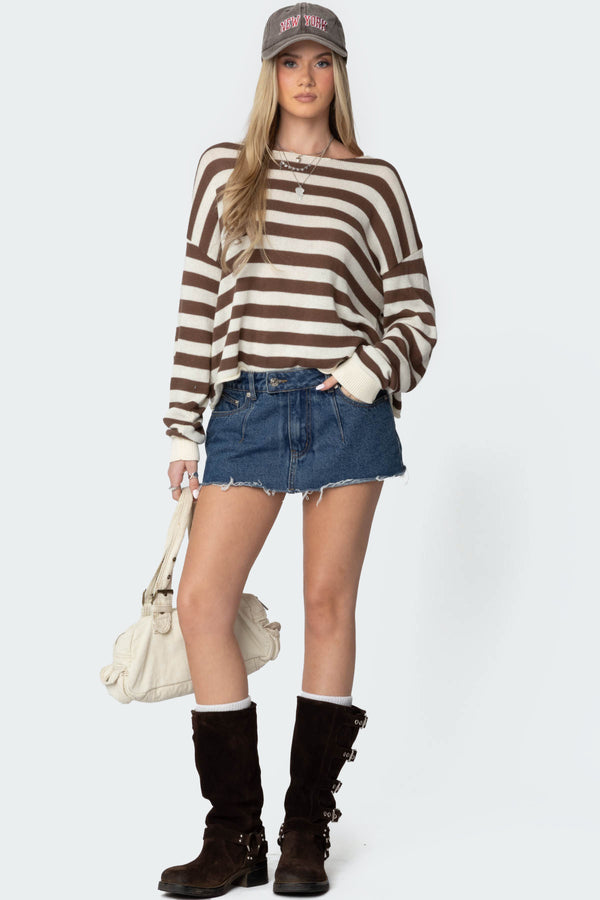 Edikted Anney Oversized Striped Sweater Brown And Cream