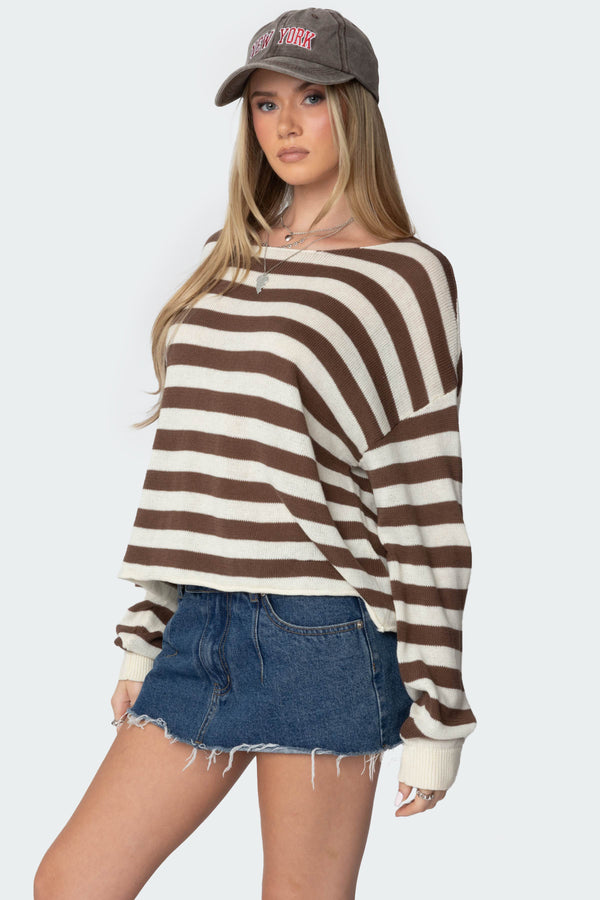 Edikted Anney Oversized Striped Sweater Brown And Cream