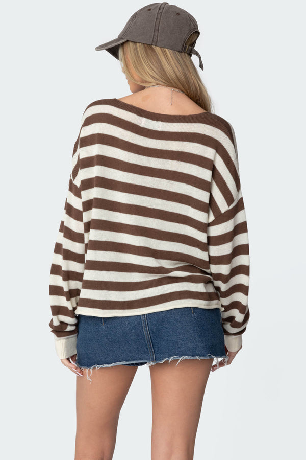 Edikted Anney Oversized Striped Sweater Brown And Cream