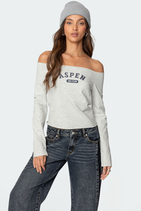edikted Aspen Ski Club Off Shoulder Top gray melange