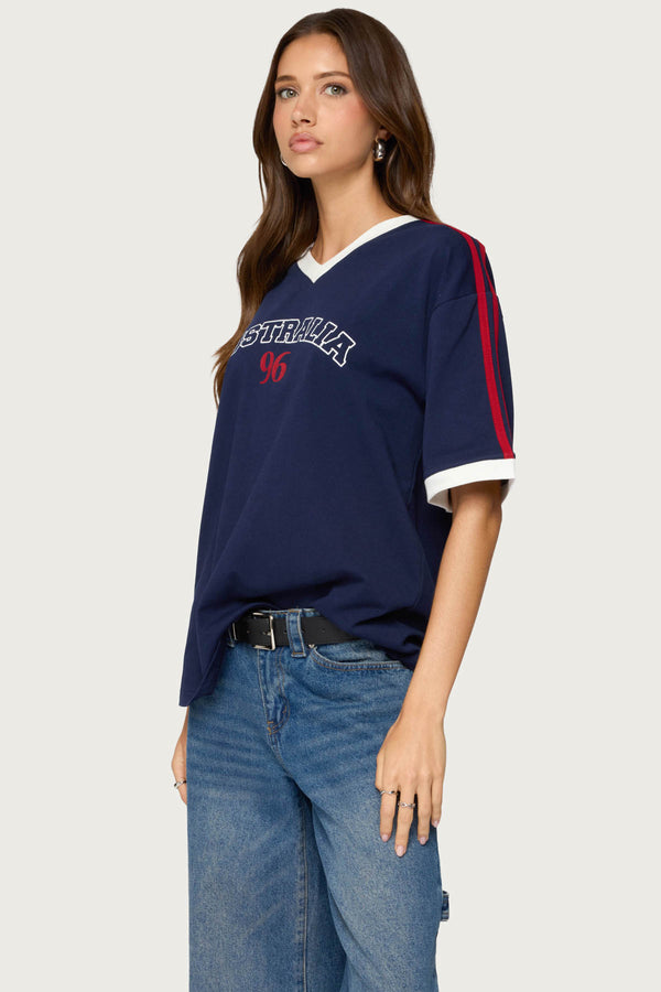 Edikted Australia 96 Contrast Oversized T Shirt Navy