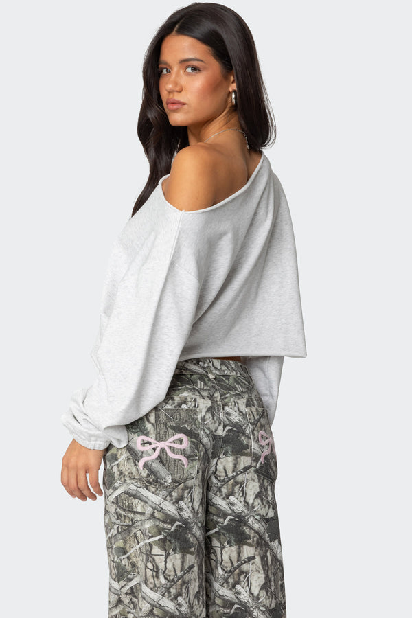 Edikted Aveline Off Shoulder Light Sweatshirt Gray Melange