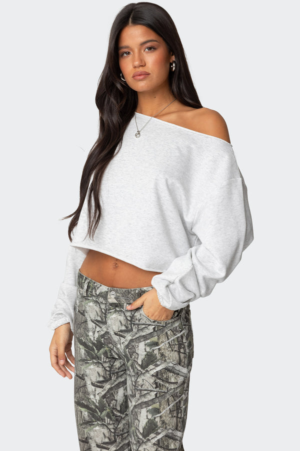 Edikted Aveline Off Shoulder Light Sweatshirt Gray Melange