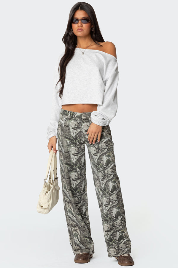 Edikted Aveline Off Shoulder Light Sweatshirt Gray Melange