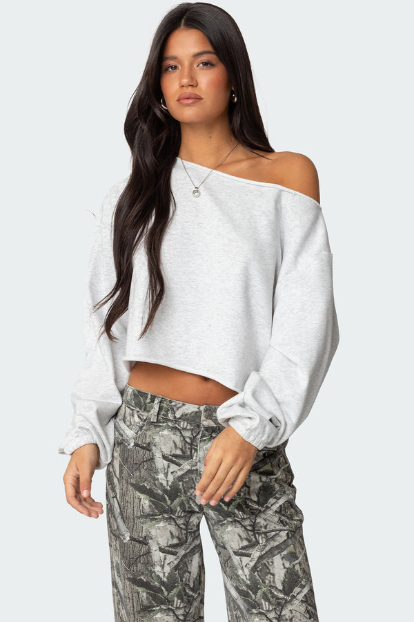 edikted Aveline Off Shoulder Light Sweatshirt gray melange