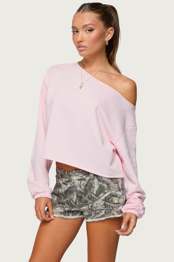 edikted Aveline Off Shoulder Light Sweatshirt light pink