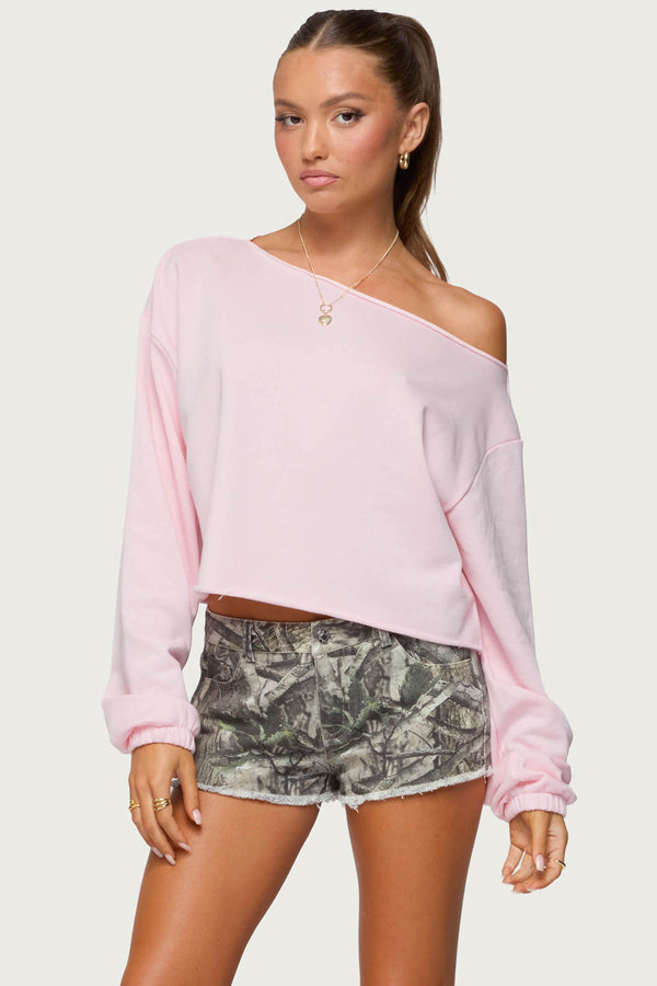 Edikted Aveline Off Shoulder Light Sweatshirt Light Pink
