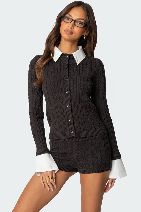 edikted Avey Detachable Cuff & Collar Cardigan dark gray