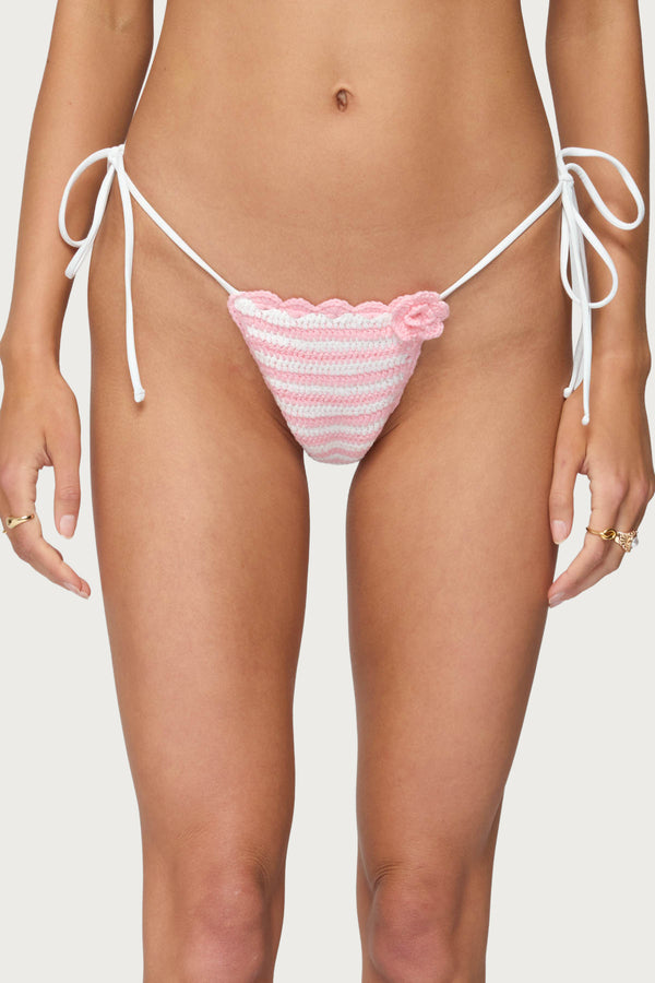 Edikted Azalea Crochet String Bikini Bottom Pink And White