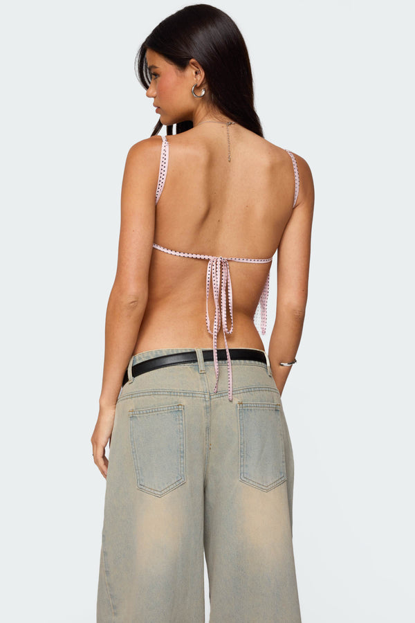 Edikted Backless Satin Effect Polka Dot Top Light Pink