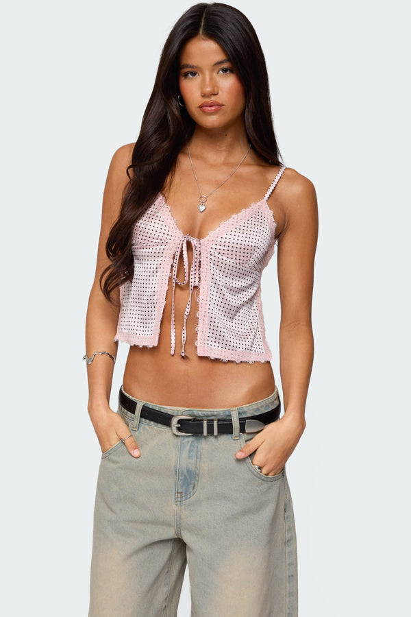 edikted Backless Satin Effect Polka Dot Top light pink