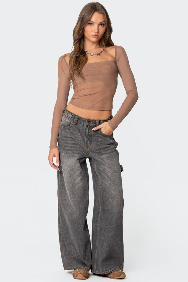 edikted Baggy Washed Low Rise Carpenter Jeans gray washed