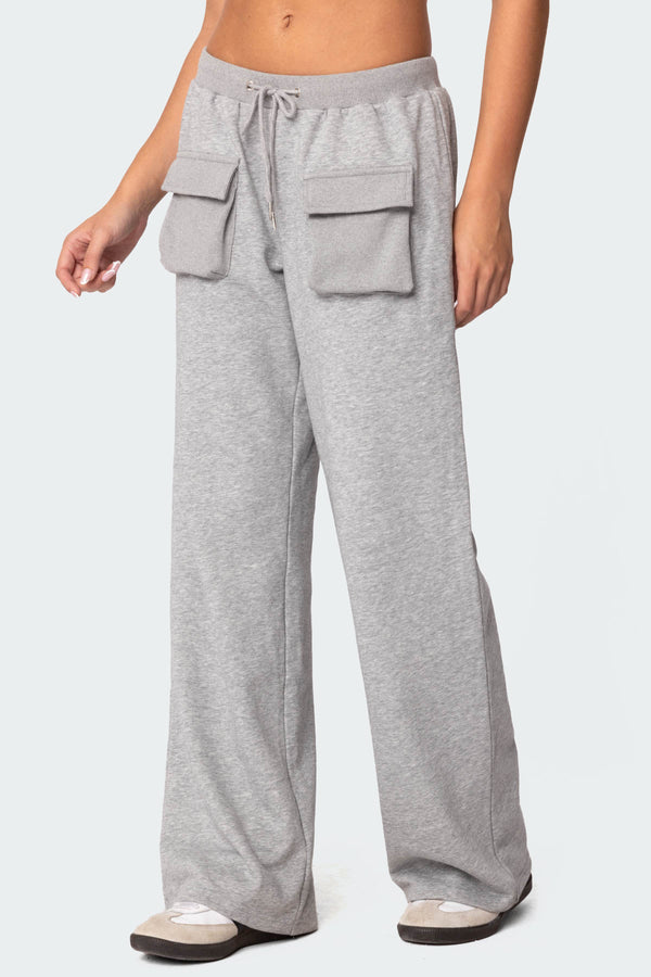 Edikted Bailey French Terry Cargo Pants Gray Melange