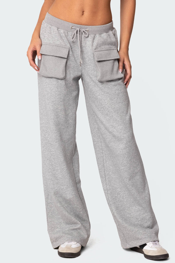 Edikted Bailey French Terry Cargo Pants Gray Melange
