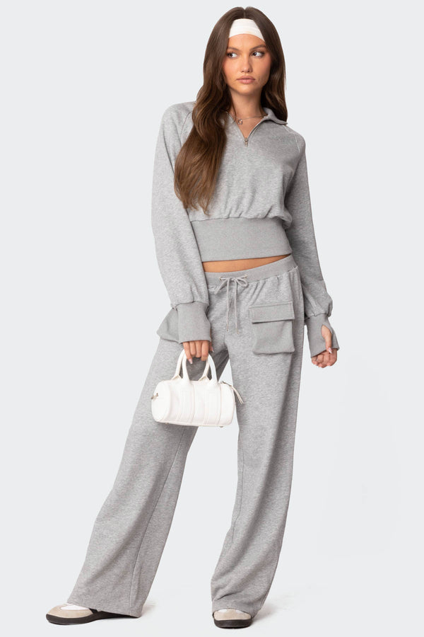 Edikted Bailey French Terry Quarter Zip Top Gray Melange