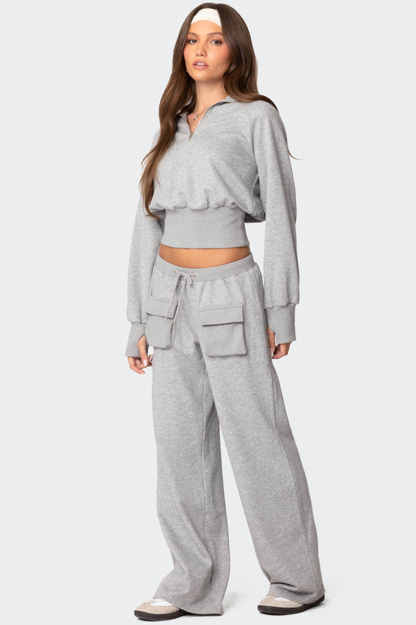 Edikted Bailey French Terry Quarter Zip Top Gray Melange