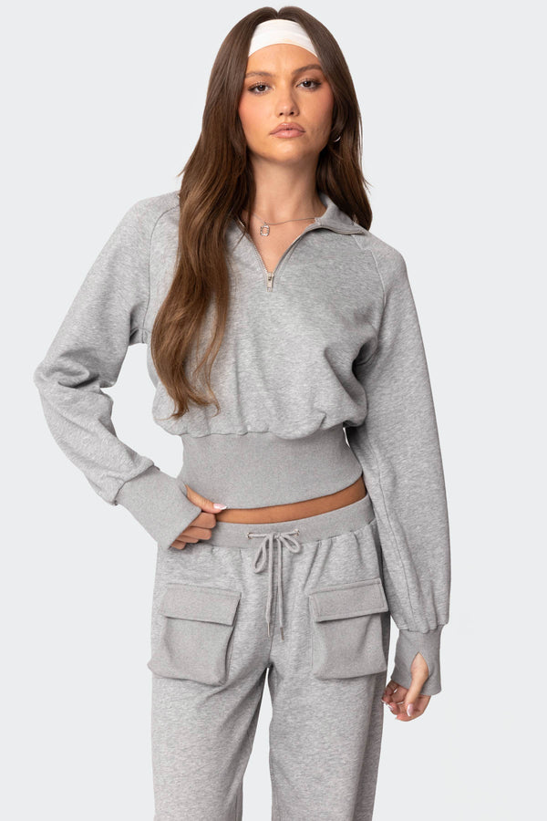 edikted Bailey French Terry Quarter Zip Top gray melange