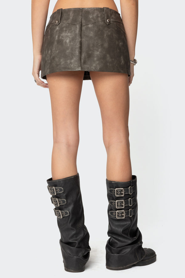 Edikted Bar Washed Faux Leather Mini Skort Dark Gray
