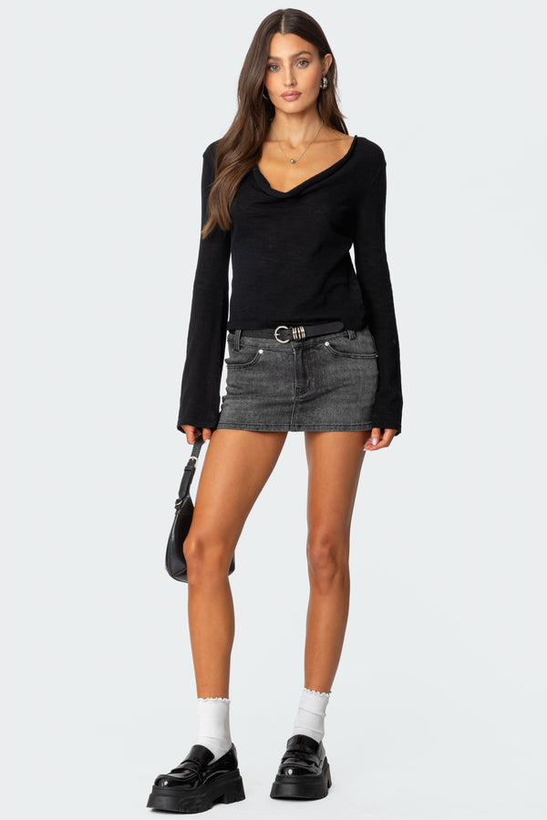 edikted Bev Stretchy Denim Micro Skirt black washed