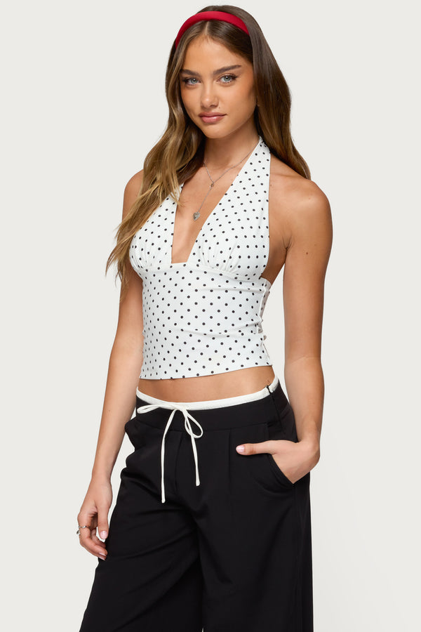 Edikted Blaire Polka Dot Halter Top White And Black