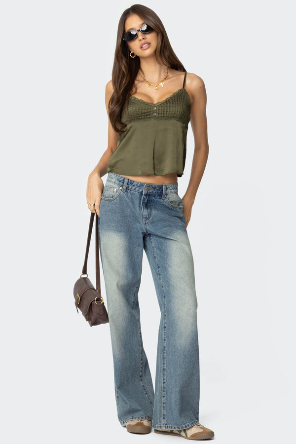 Edikted Blanca Satin Effect Lace Trim Tank Top Green