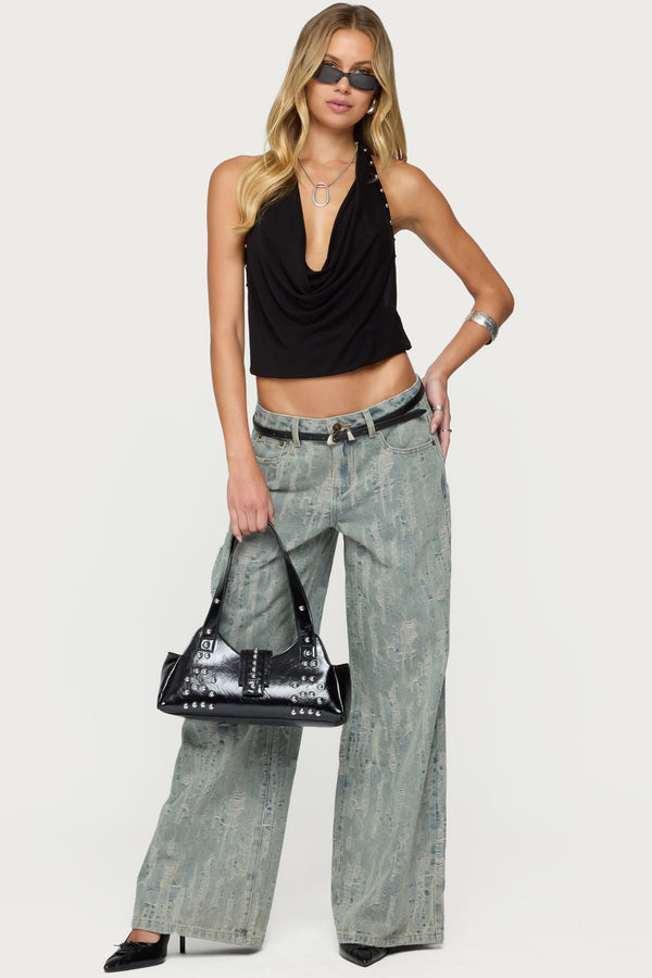 edikted Blaze Distressed Low Rise Jeans blue washed