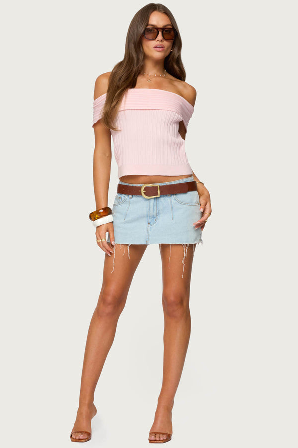 Edikted Blythe Ribbed Knit Fold Over Top Light Pink