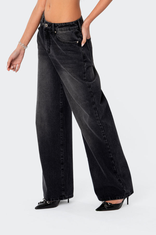 Edikted Braya Washed Low Rise Baggy Jeans Black Washed