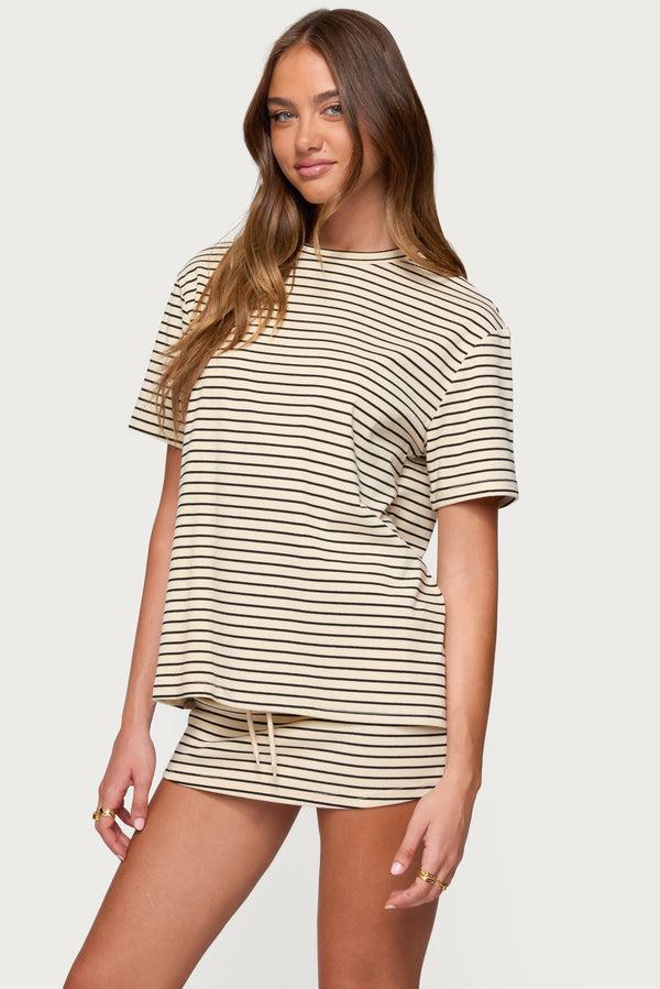 Edikted Brena Striped Oversized T Shirt Cream And Black
