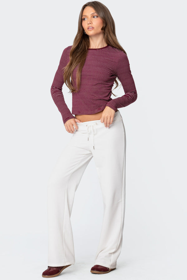 Edikted Brianna Striped Long Sleeve T Shirt Burgundy