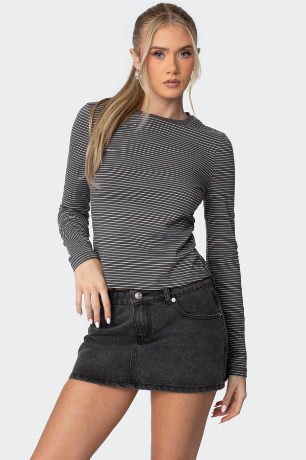 edikted Brianna Striped Long Sleeve T Shirt dark gray